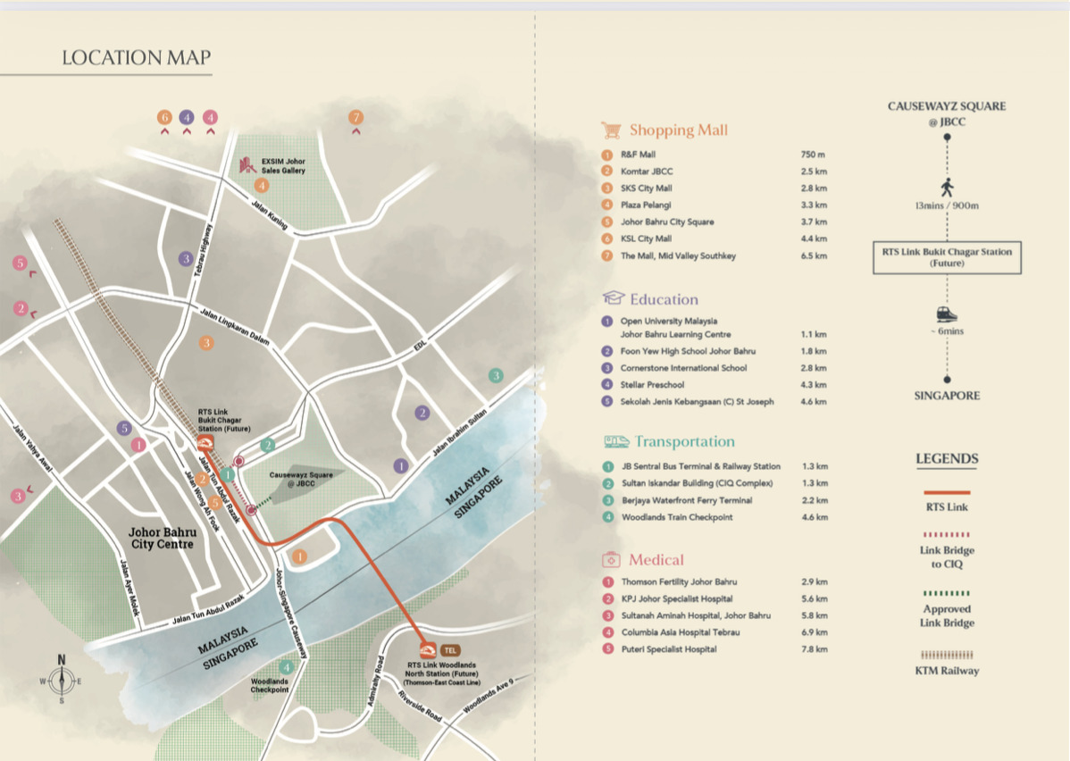 Causewayz Square local location map showing nearby shopping, education, transportation and medical destinations